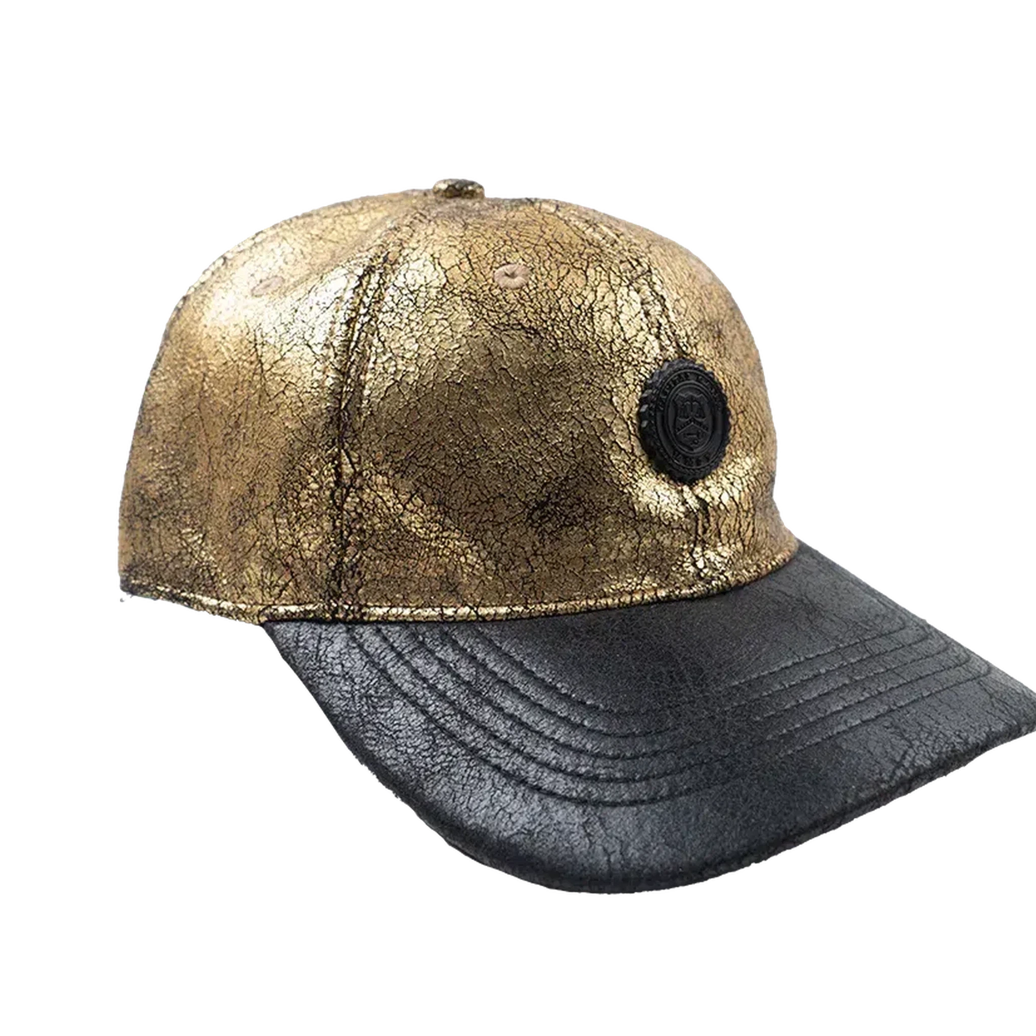 Capital Gains Men's Streetwear Crackled 2 Tone Metallic Gold & Black Adjustable Strap Back Cap