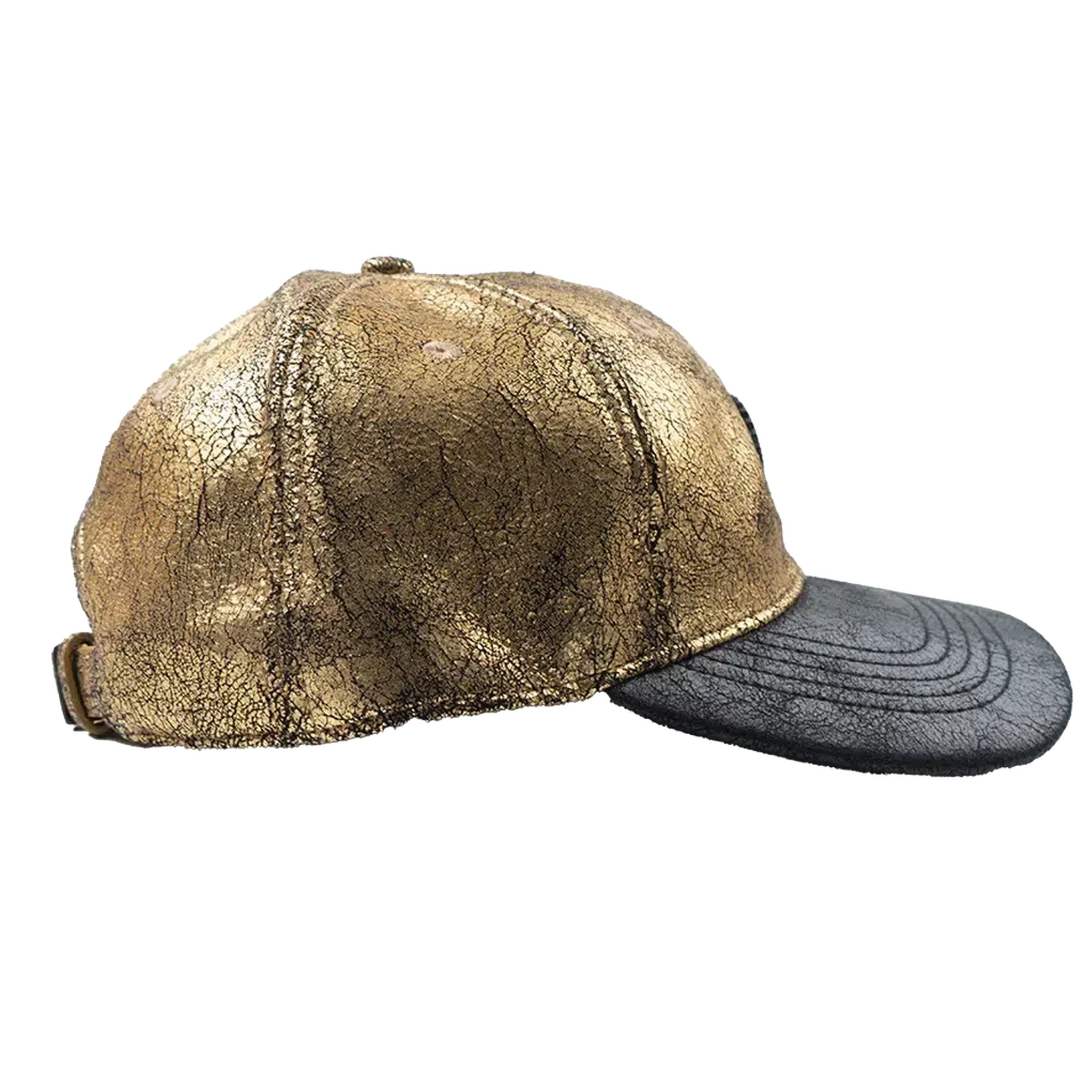 Capital Gains Men's Streetwear Crackled 2 Tone Metallic Gold & Black Adjustable Strap Back Cap