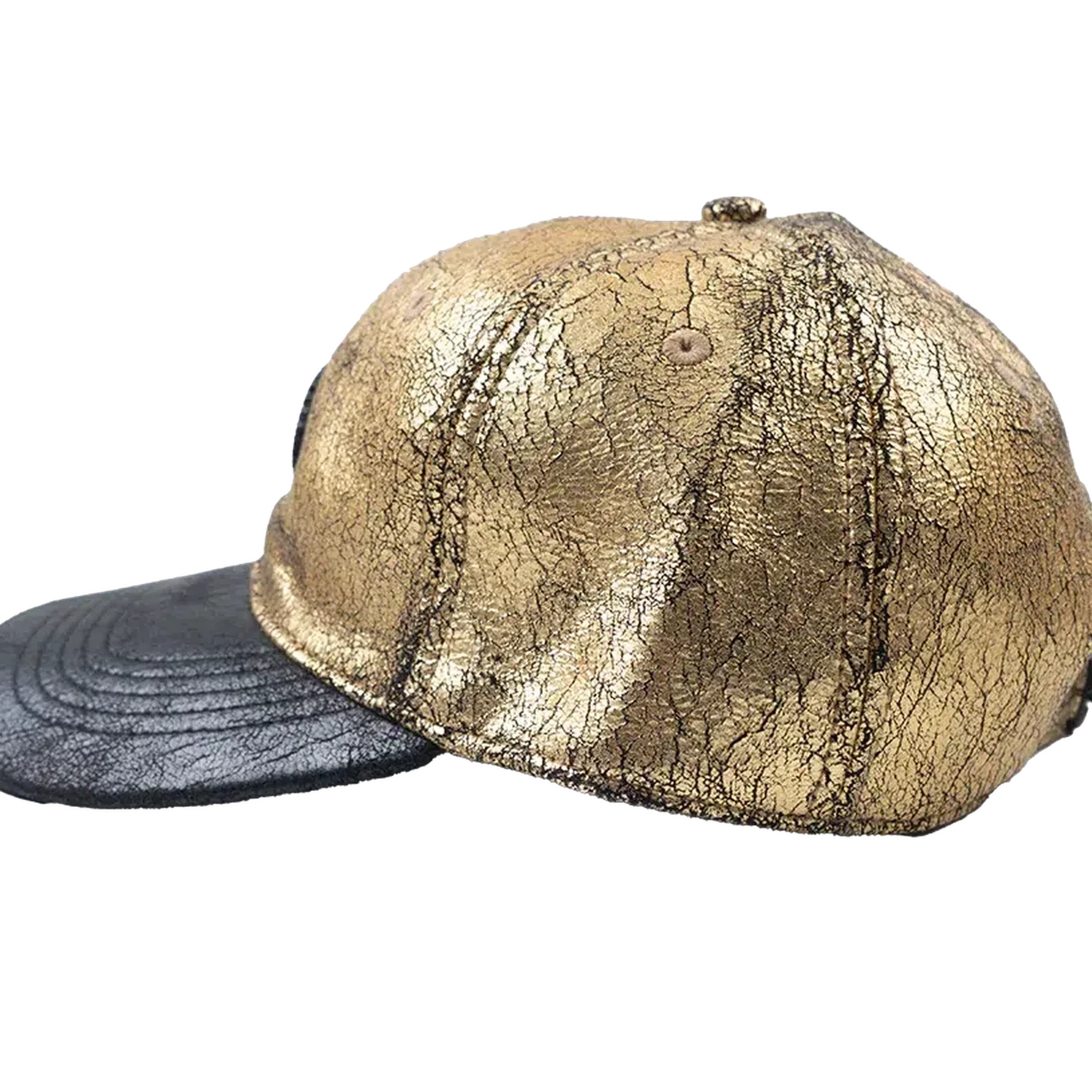 Capital Gains Men's Streetwear Crackled 2 Tone Metallic Gold & Black Adjustable Strap Back Cap