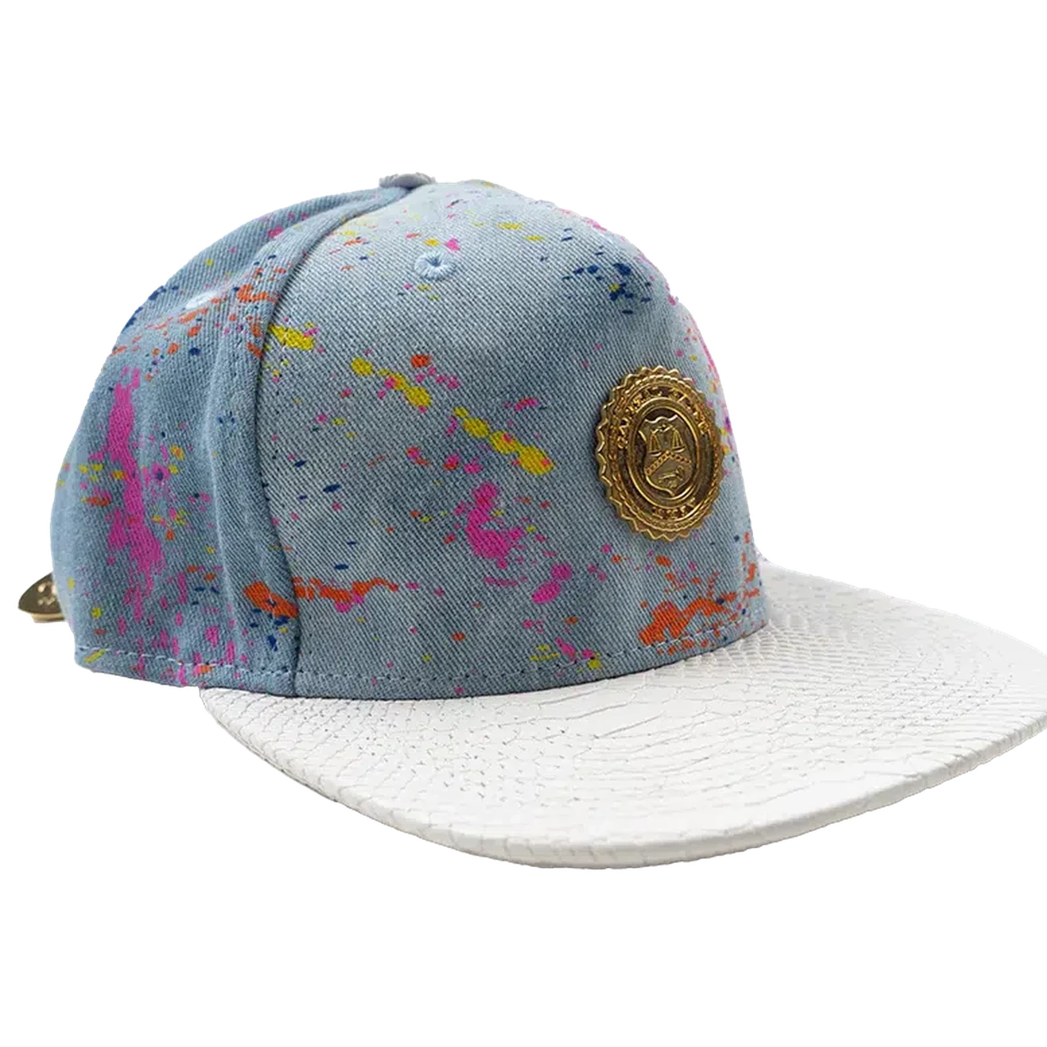 Capital Gains Men's Streetwear Denim Paint Splatter Flat Bill Hat Strap Back Cap