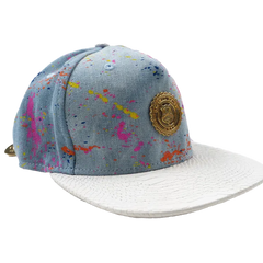 Capital Gains Men's Streetwear Denim Paint Splatter Flat Bill Hat Strap Back Cap