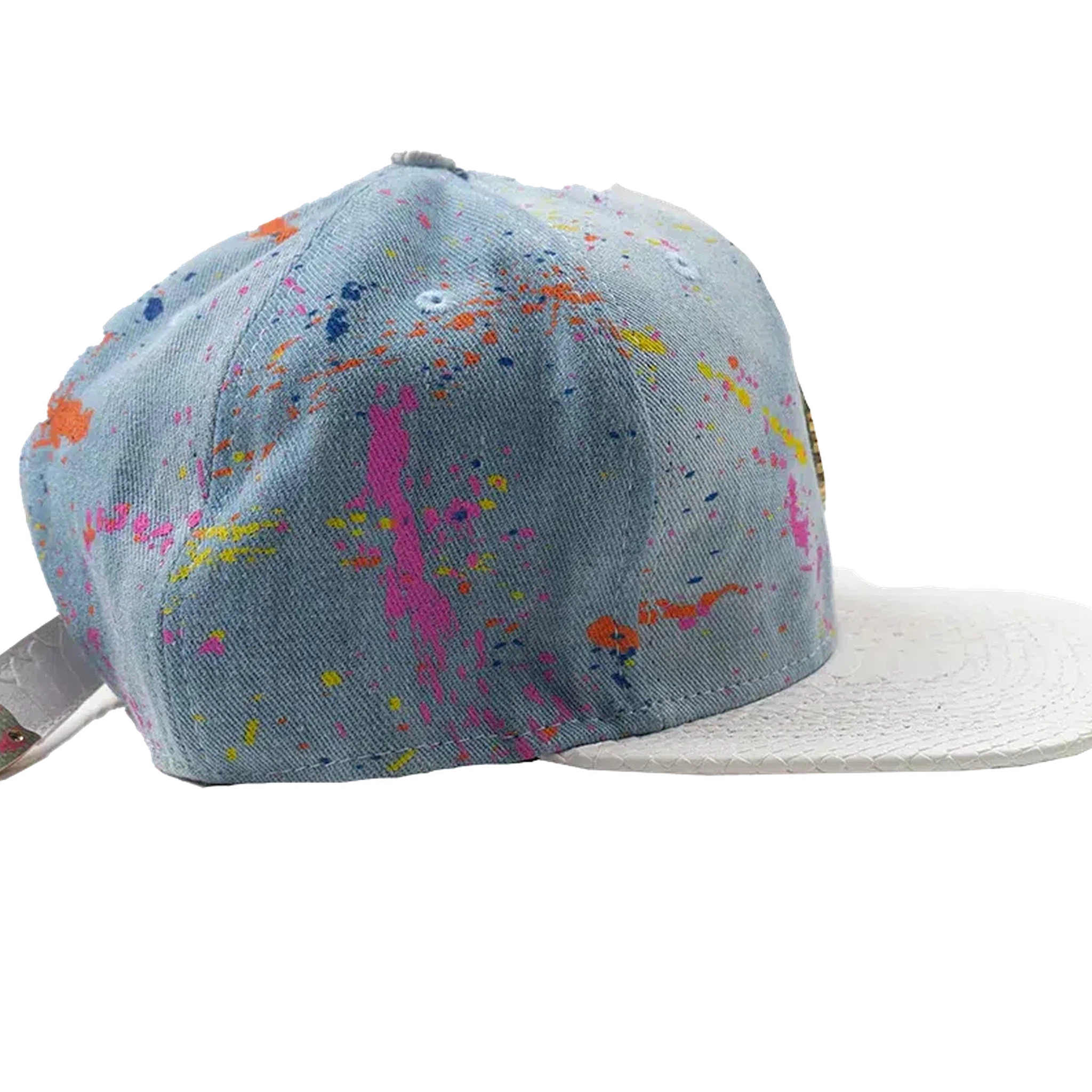 Capital Gains Men's Streetwear Denim Paint Splatter Flat Bill Hat Strap Back Cap