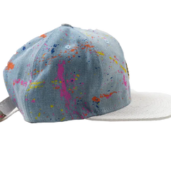 Capital Gains Men's Streetwear Denim Paint Splatter Flat Bill Hat Strap Back Cap