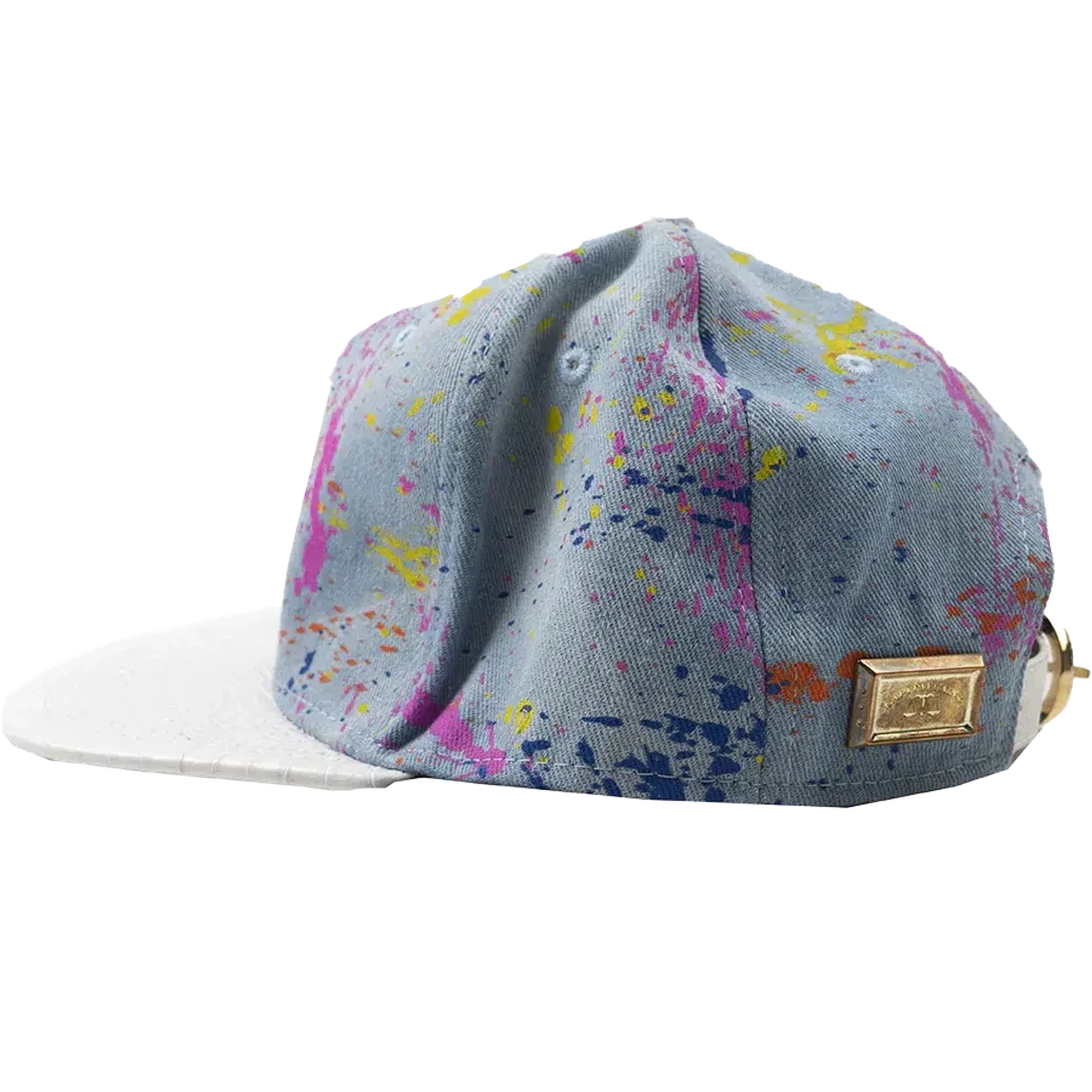 Capital Gains Men's Streetwear Denim Paint Splatter Flat Bill Hat Strap Back Cap