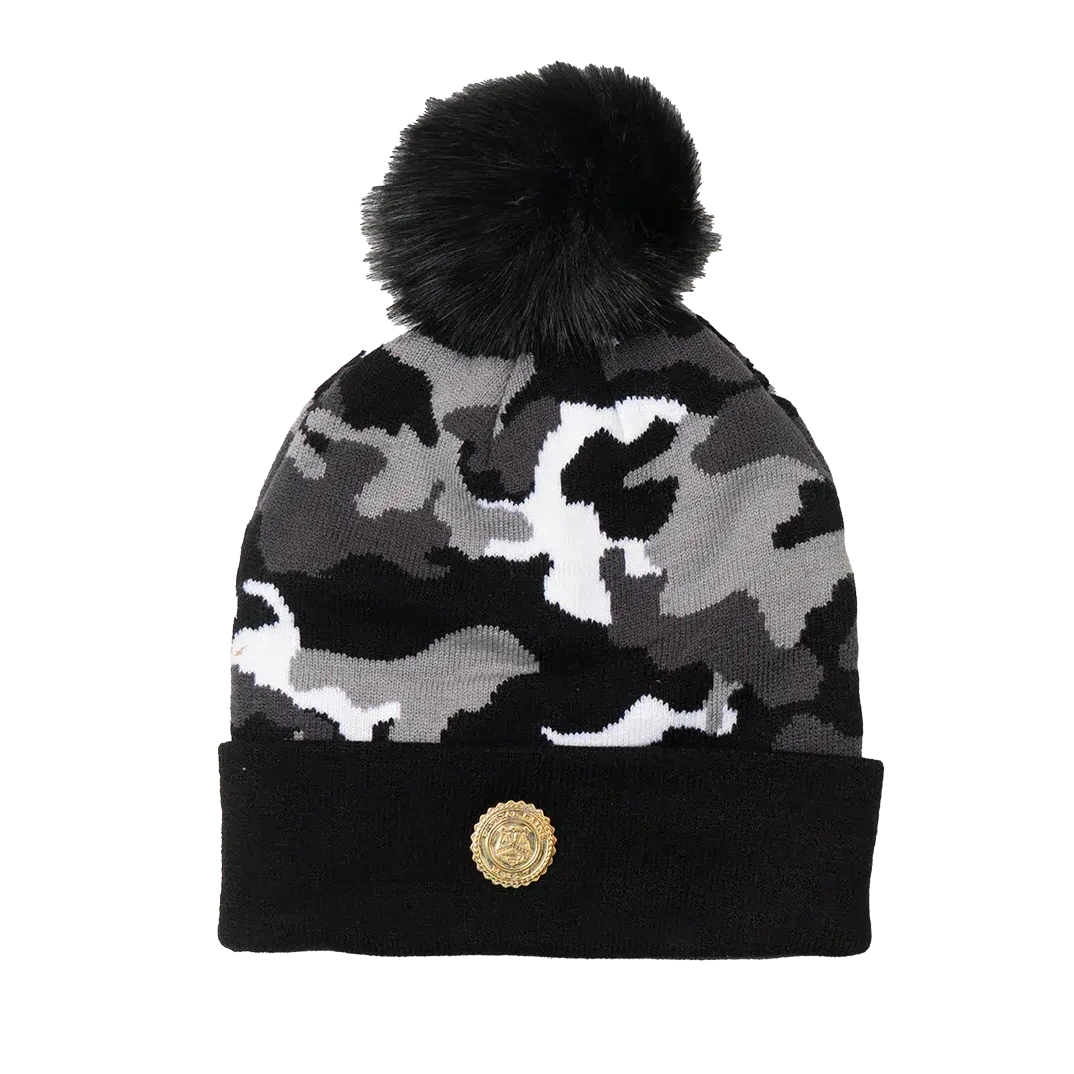 Capital Gains Streetwear Fuzzy Pom Winter Camo Beanie Knit Winter Hat