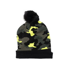 Capital Gains Streetwear Fuzzy Pom Neon Yellow Camo Beanie Knit Winter Hat