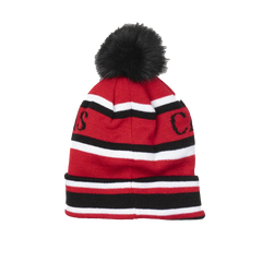 Capital Gains Streetwear Fuzzy Pom Red & Black Striped Beanie Knit Winter Hat