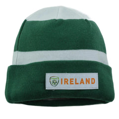 Ireland International Football Team FAI Green & White Striped Knit Winter Soccer Beanie