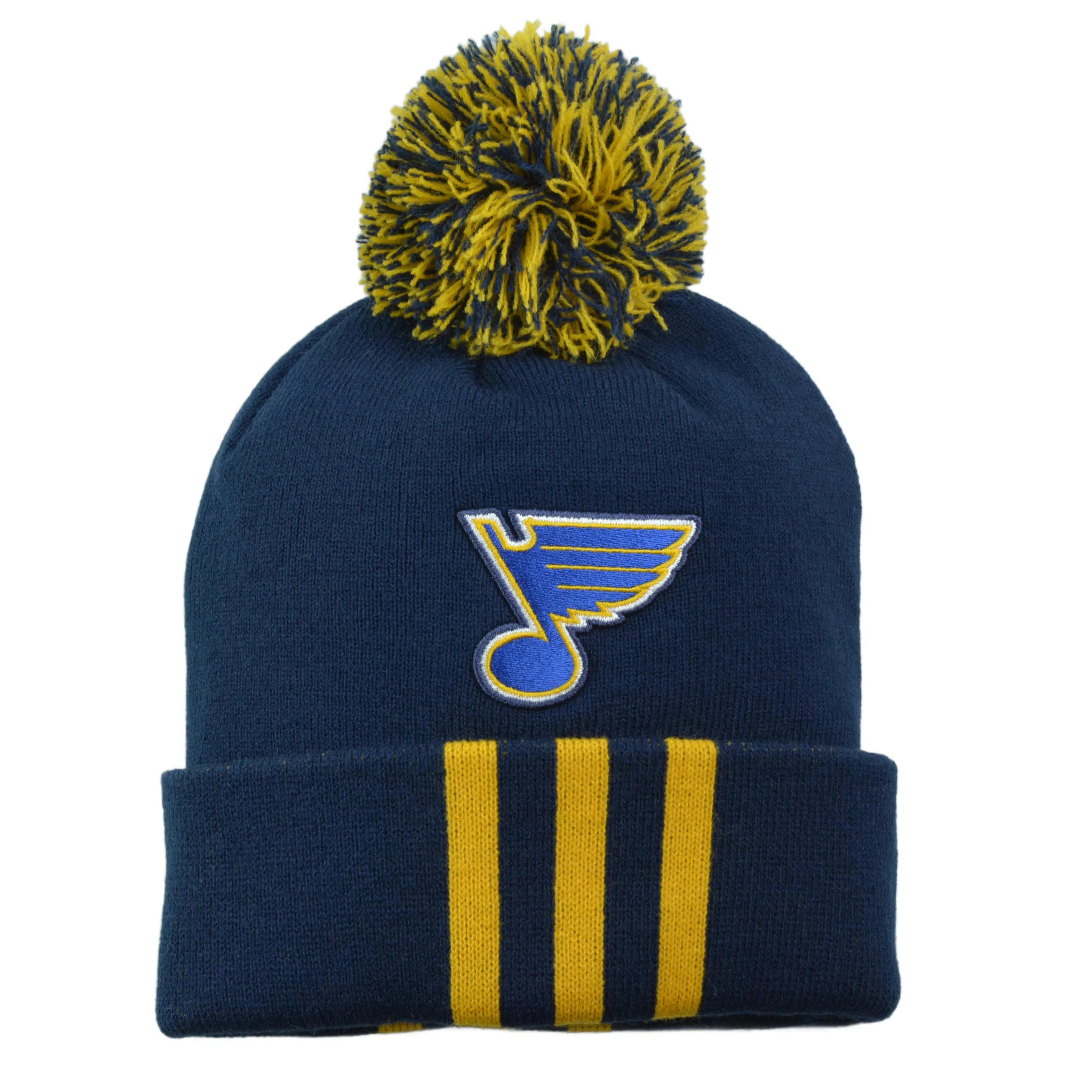 St. Louis Blues 3 Stripe NHL Hockey Team Logo beanie Knit Pom Winter Hat by Adidas