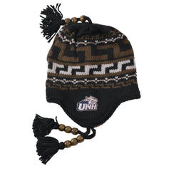 UNH New Hampshire Wildcats NCAA Knit Beanie Winter Hat with Wood Beaded Tassels