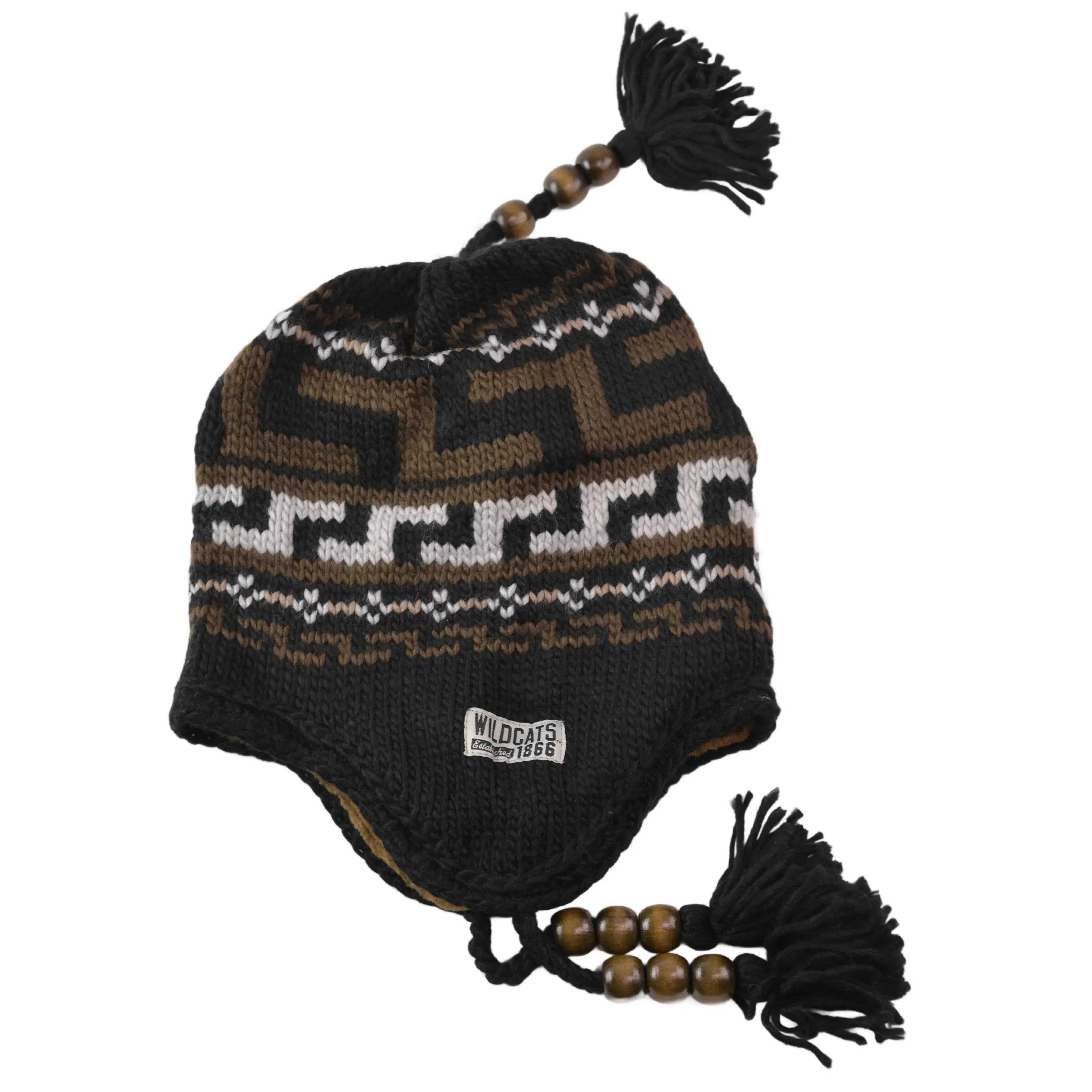 UNH New Hampshire Wildcats NCAA Knit Beanie Winter Hat with Wood Beaded Tassels