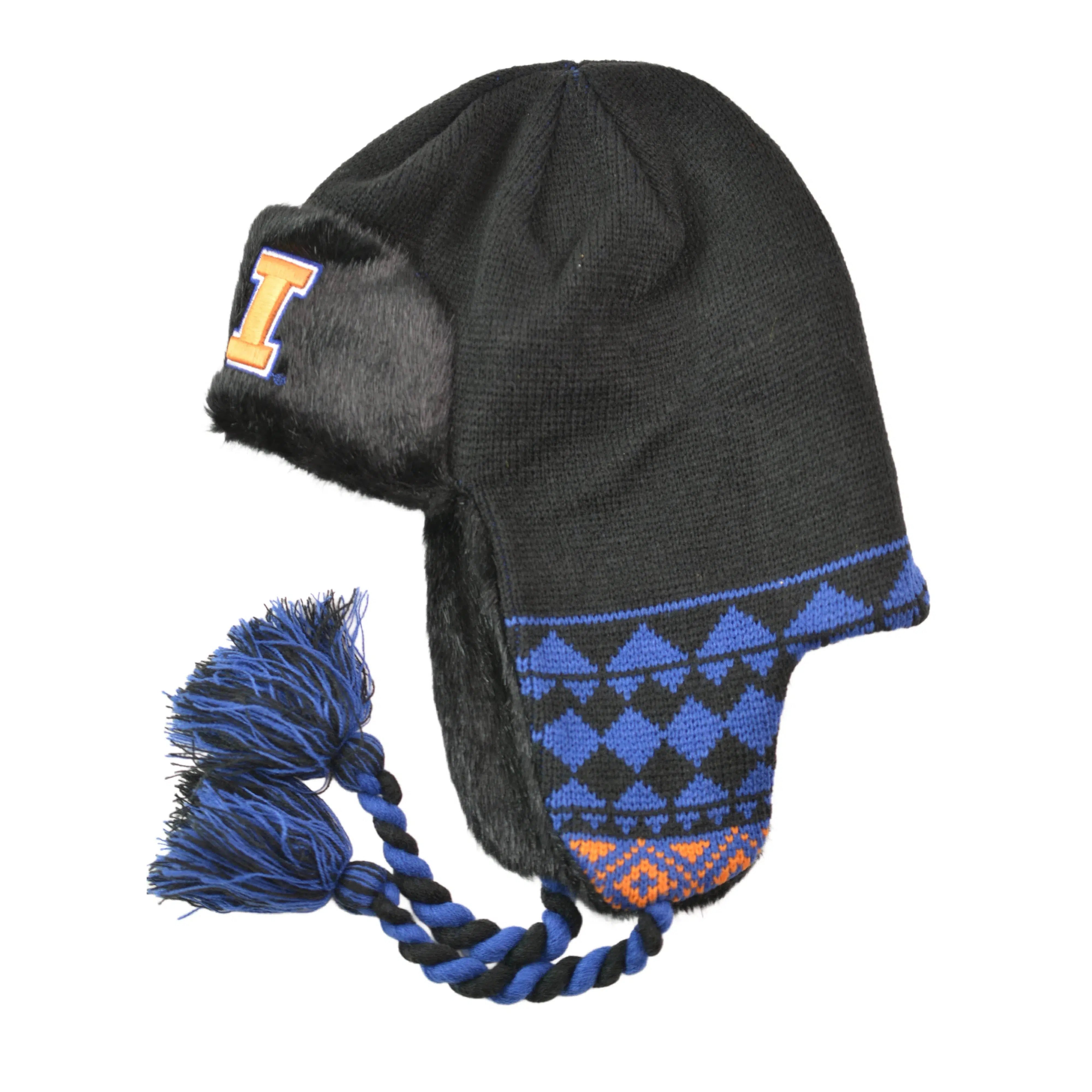 Illinois Fighting Illini NCAA Black Trapper Style Beanie Winter Hat