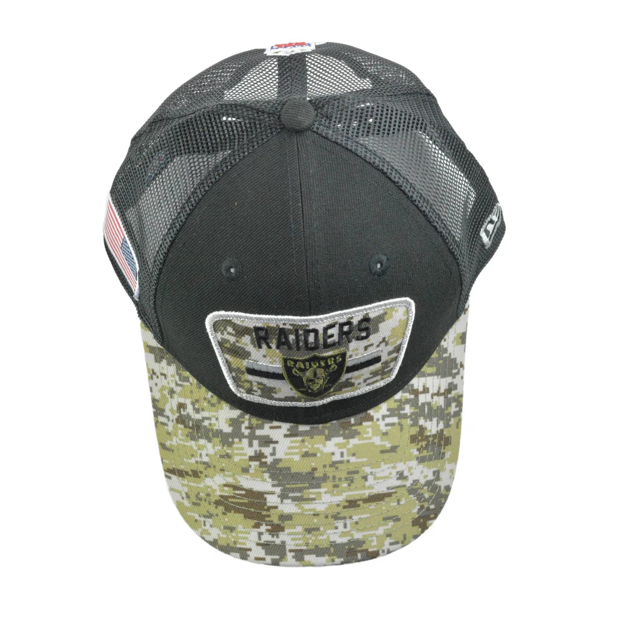 Las Vegas Raiders New Era 940 Salute To Service Black & Camo Mesh Back Adjustable Men's Snapback Hat