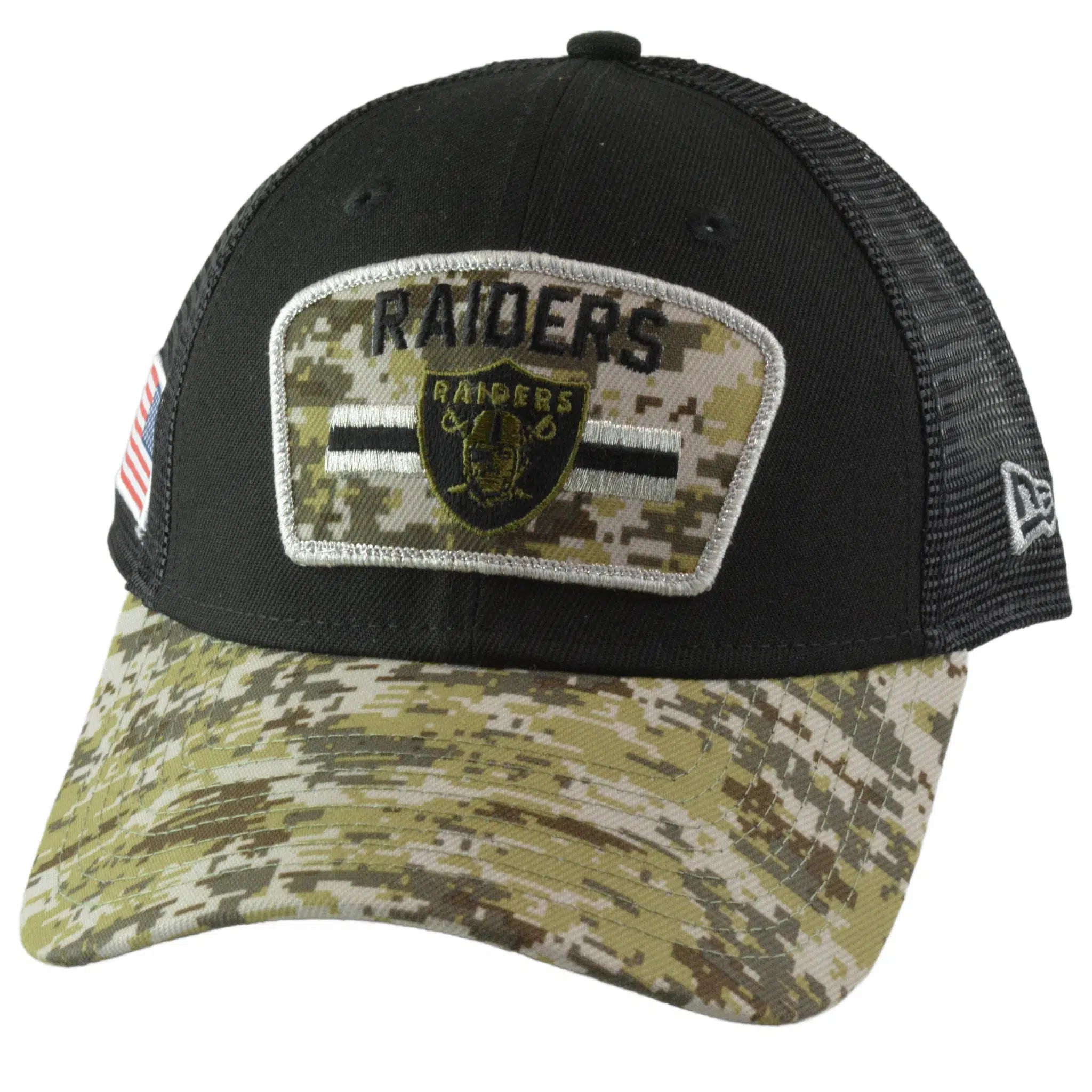 Las Vegas Raiders New Era 940 Salute To Service Black & Camo Mesh Back Adjustable Men's Snapback Hat