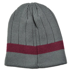 Gray & Burgundy Muk Luks Thick Ribbed Striped Knit Beanie Winter Hat