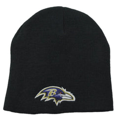 Baltimore Ravens Officially Licensed NFL Team Logo Cuff-less Black Beanie, Winter Hat