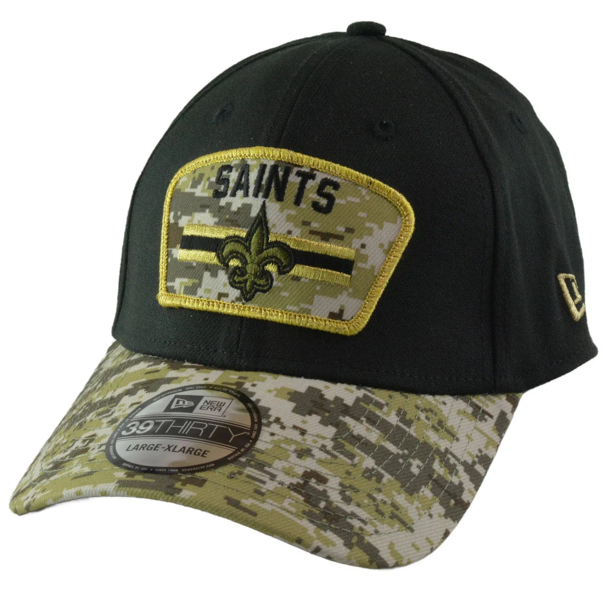 New Orleans Saints New Era 39THIRTY NFL Salute to Service Black & Camo Football Flex Fit Hat