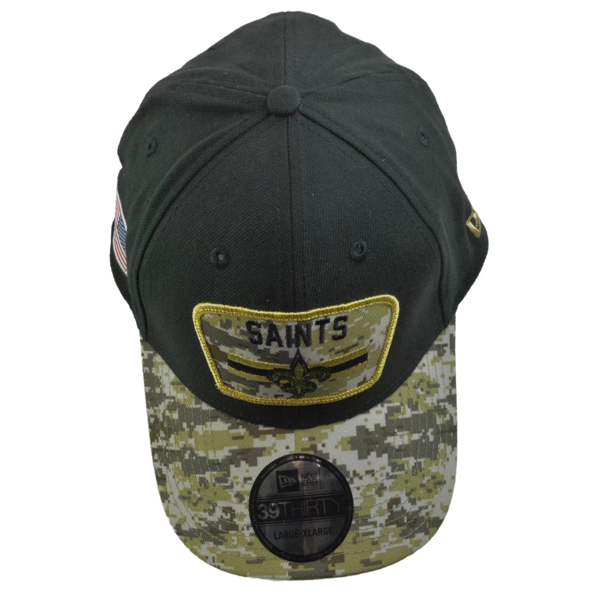 New Orleans Saints New Era 39THIRTY NFL Salute to Service Black & Camo Football Flex Fit Hat