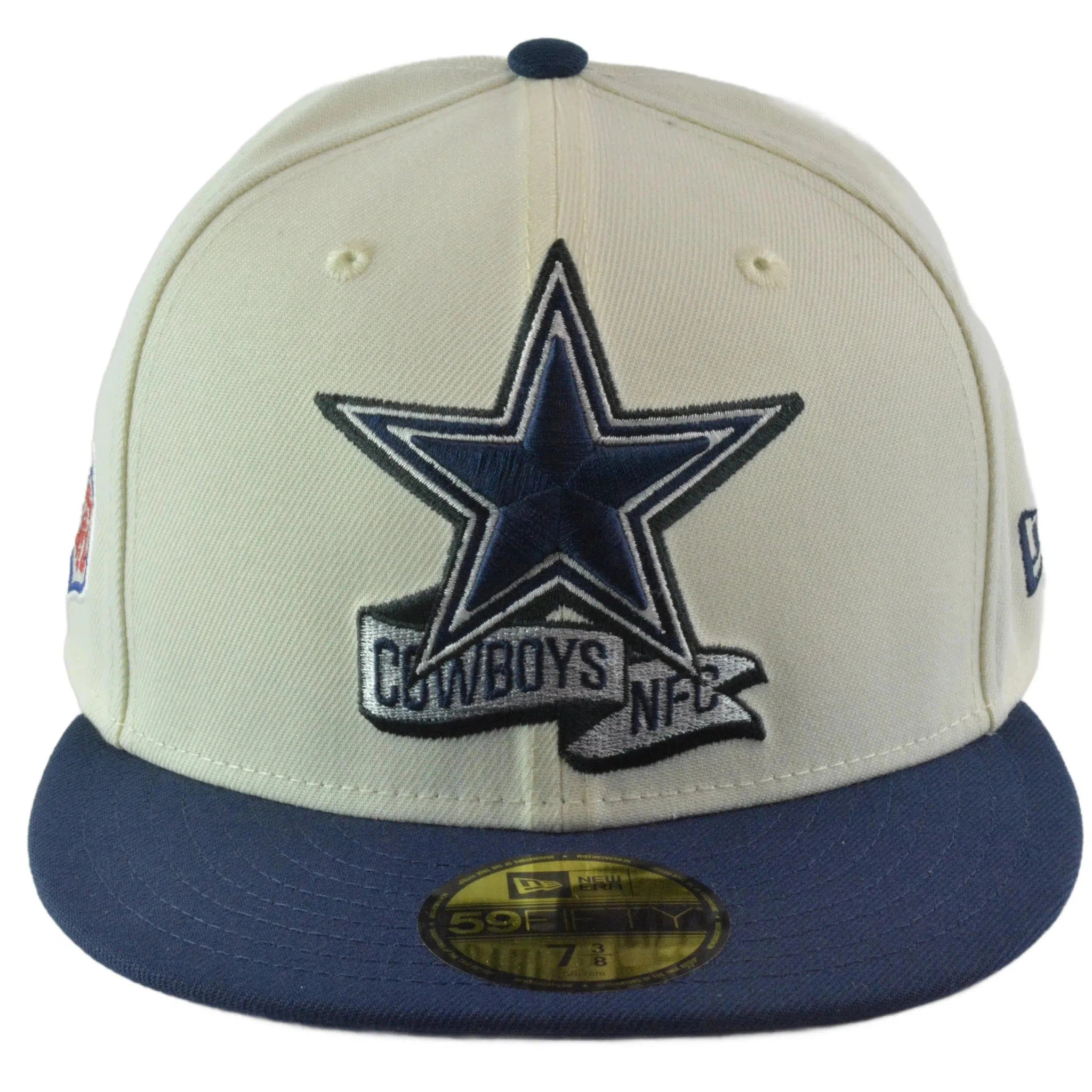 Dallas Cowboys New Era 59FIFTY NFL Sideline Fitted Ivory & Blue Flat Bill Football Hat