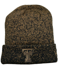 Knitted beanie with a logo on a white background