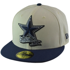 Dallas Cowboys New Era 59FIFTY NFL Sideline Fitted Ivory & Blue Flat Bill Football Hat