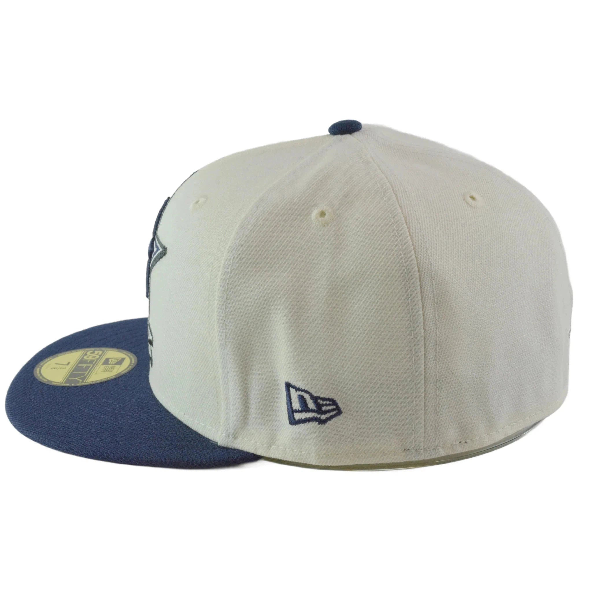 Dallas Cowboys New Era 59FIFTY NFL Sideline Fitted Ivory & Blue Flat Bill Football Hat