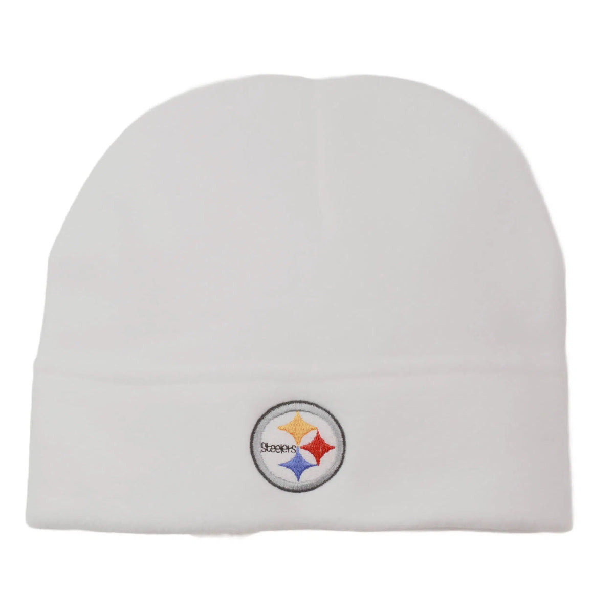 Pittsburgh Steelers Officially Licensed NFL Team Logo Cuff-less White Fleece Beanie, Winter Hat