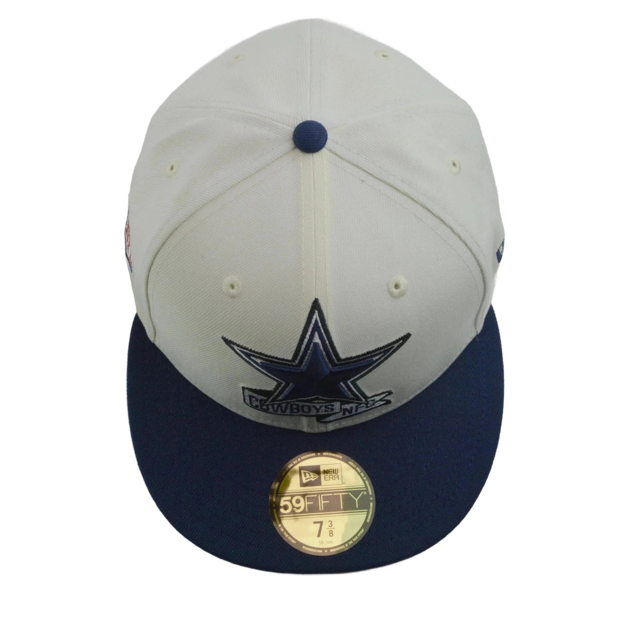 Dallas Cowboys New Era 59FIFTY NFL Sideline Fitted Ivory & Blue Flat Bill Football Hat