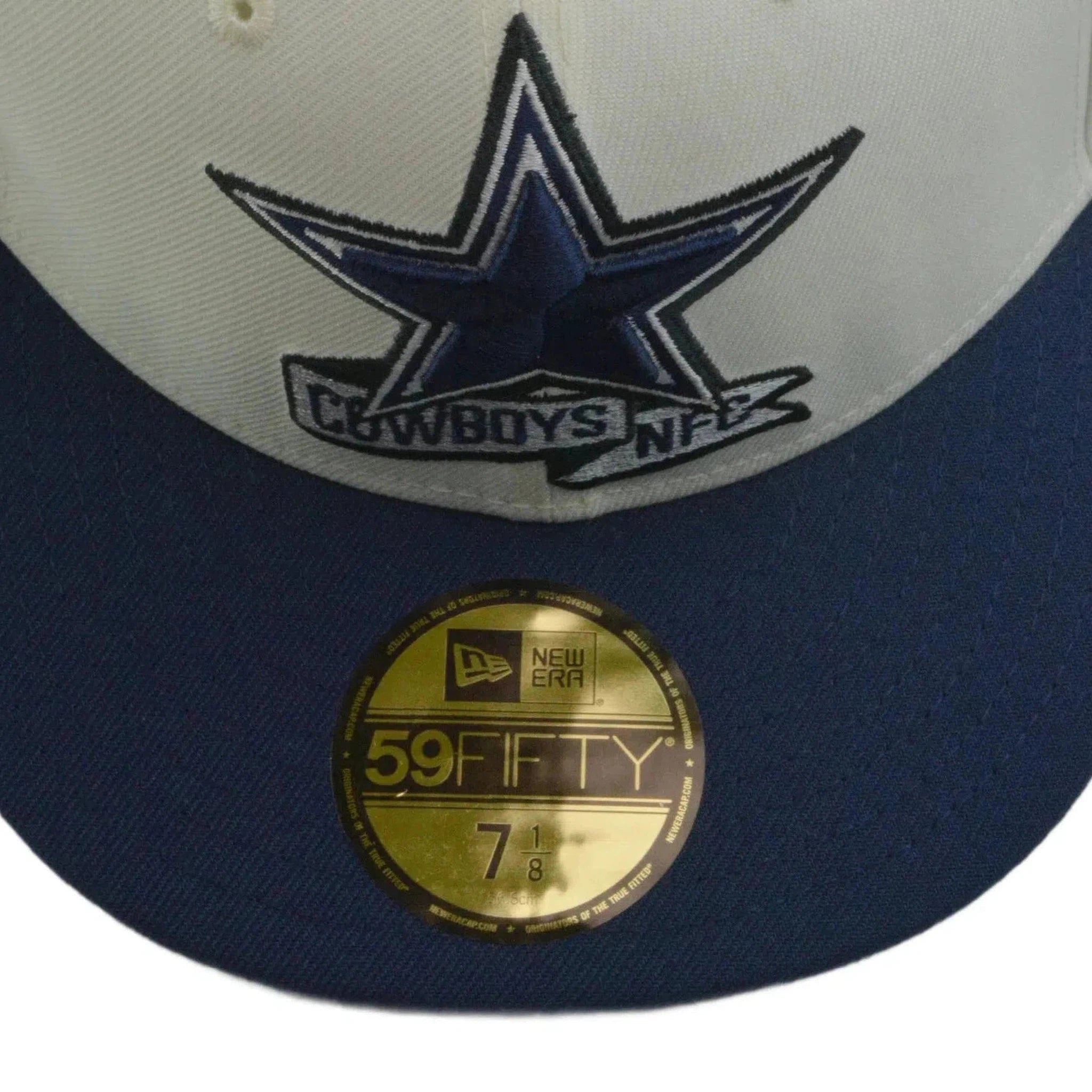 Dallas Cowboys New Era 59FIFTY NFL Sideline Fitted Ivory & Blue Flat Bill Football Hat