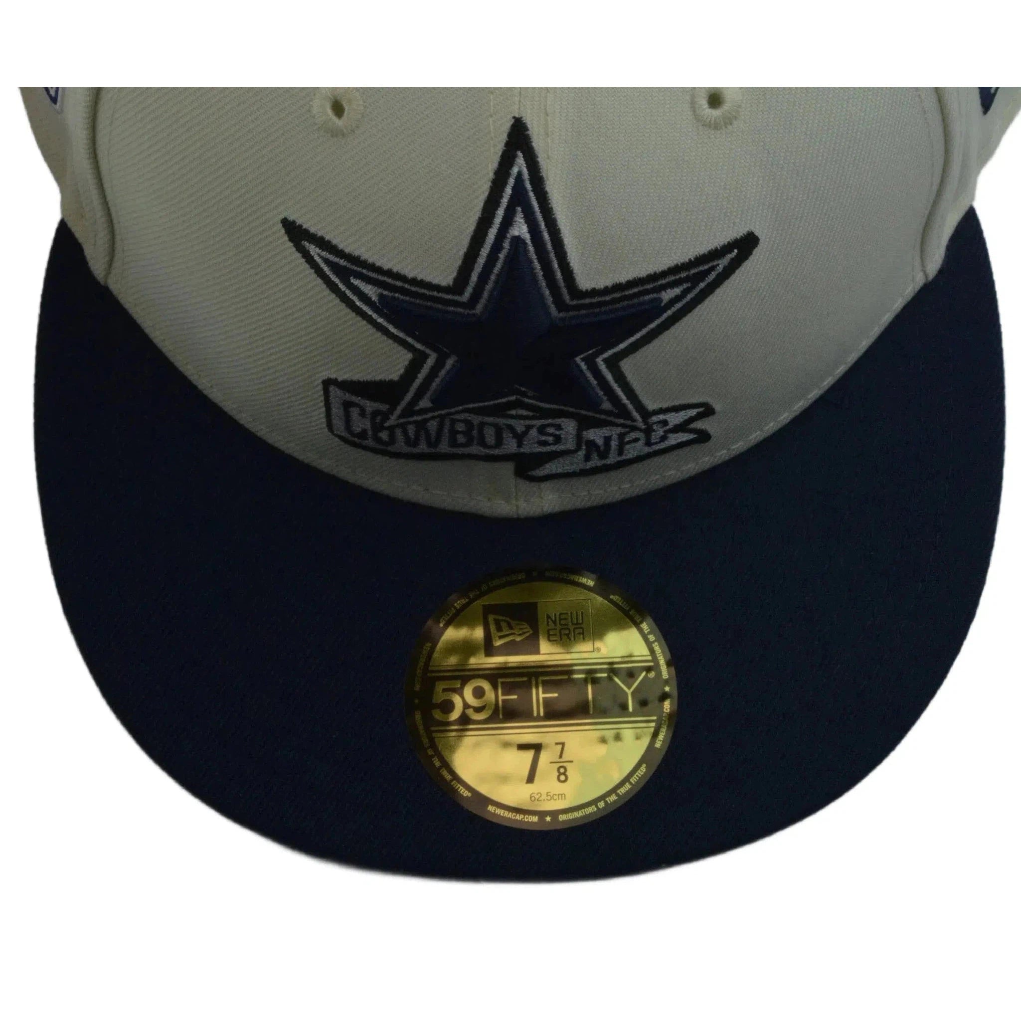 Dallas Cowboys New Era 59FIFTY NFL Sideline Fitted Ivory & Blue Flat Bill Football Hat