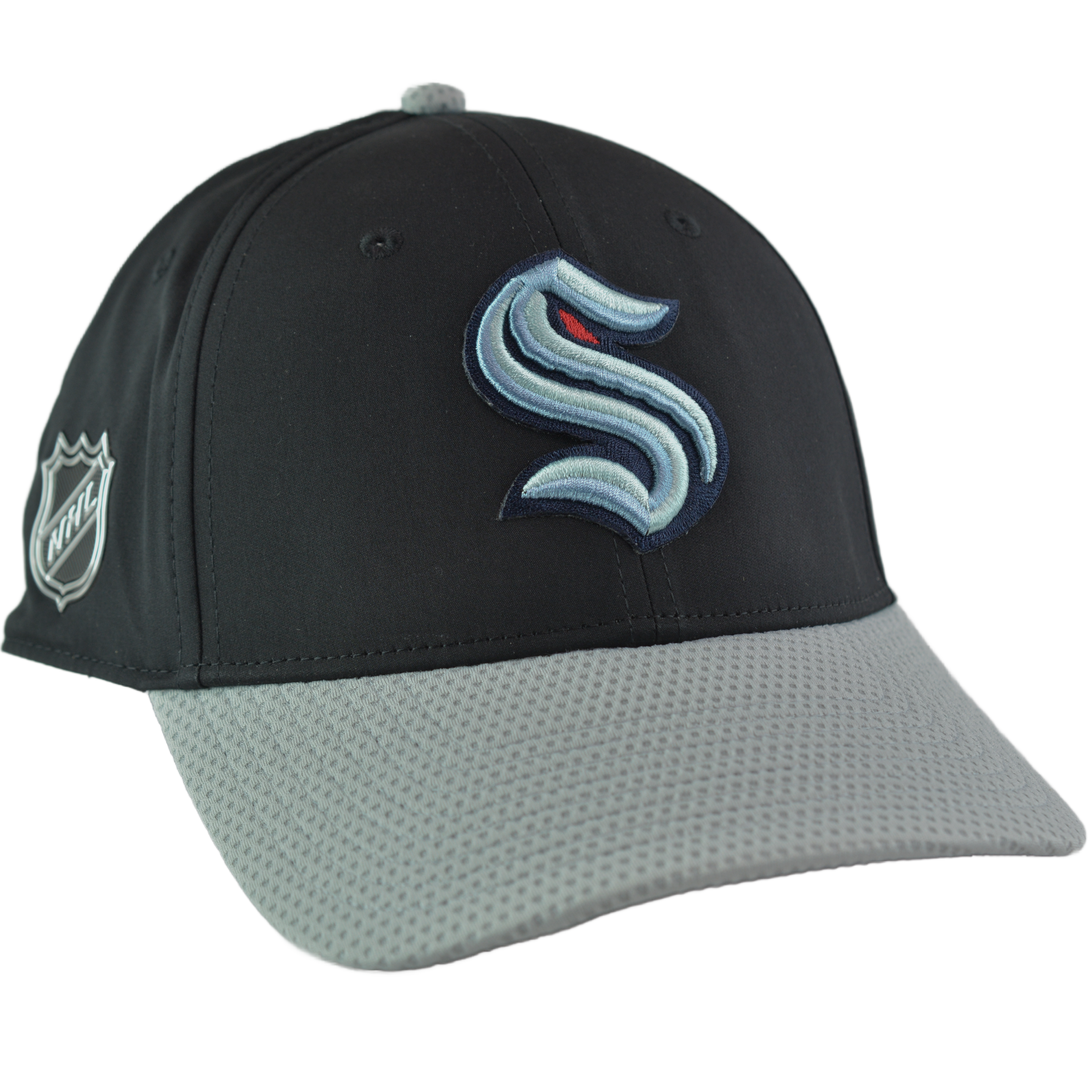 Seattle Kraken NHL Team Logo Men's Black & Gray Adjustable Hat by Fanatics Position 3