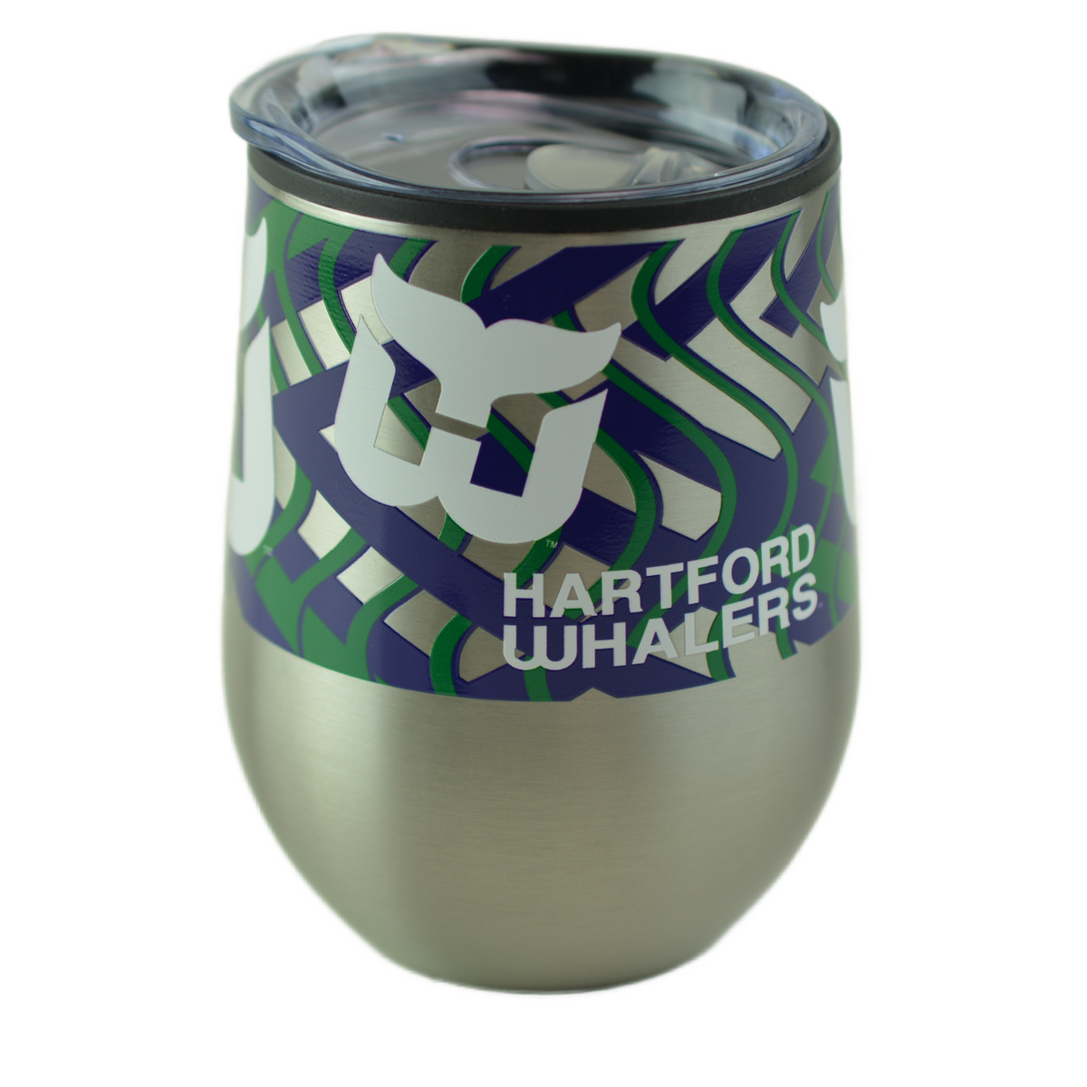 Hartford Whalers NHL Stainless Steel Stemless Wine Glass - 11 oz  w/ Travel Lid position 1