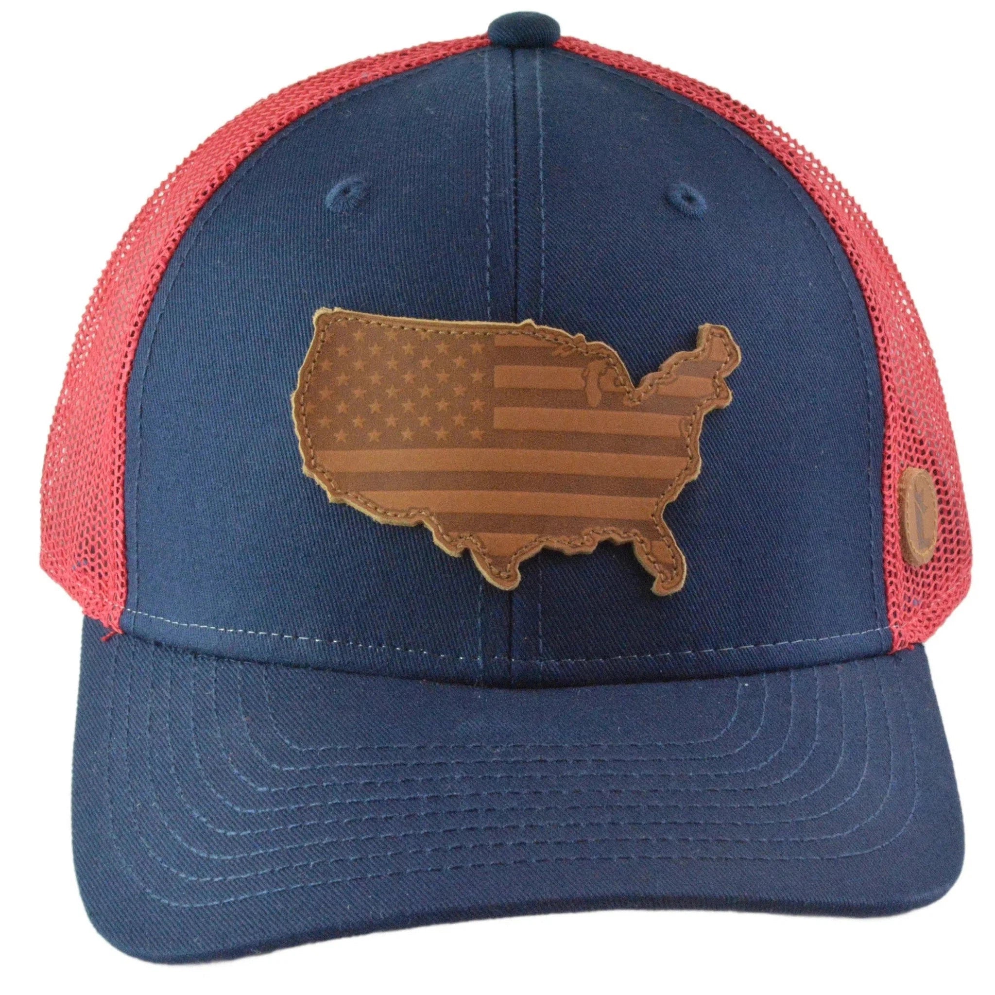 Local Crowns Leather Patch USA Flag Red & Blue Snapback Cap Trucker Hat