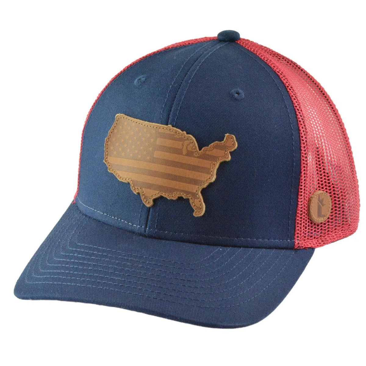 Local Crowns Leather Patch USA Flag Red & Blue Snapback Cap Trucker Hat