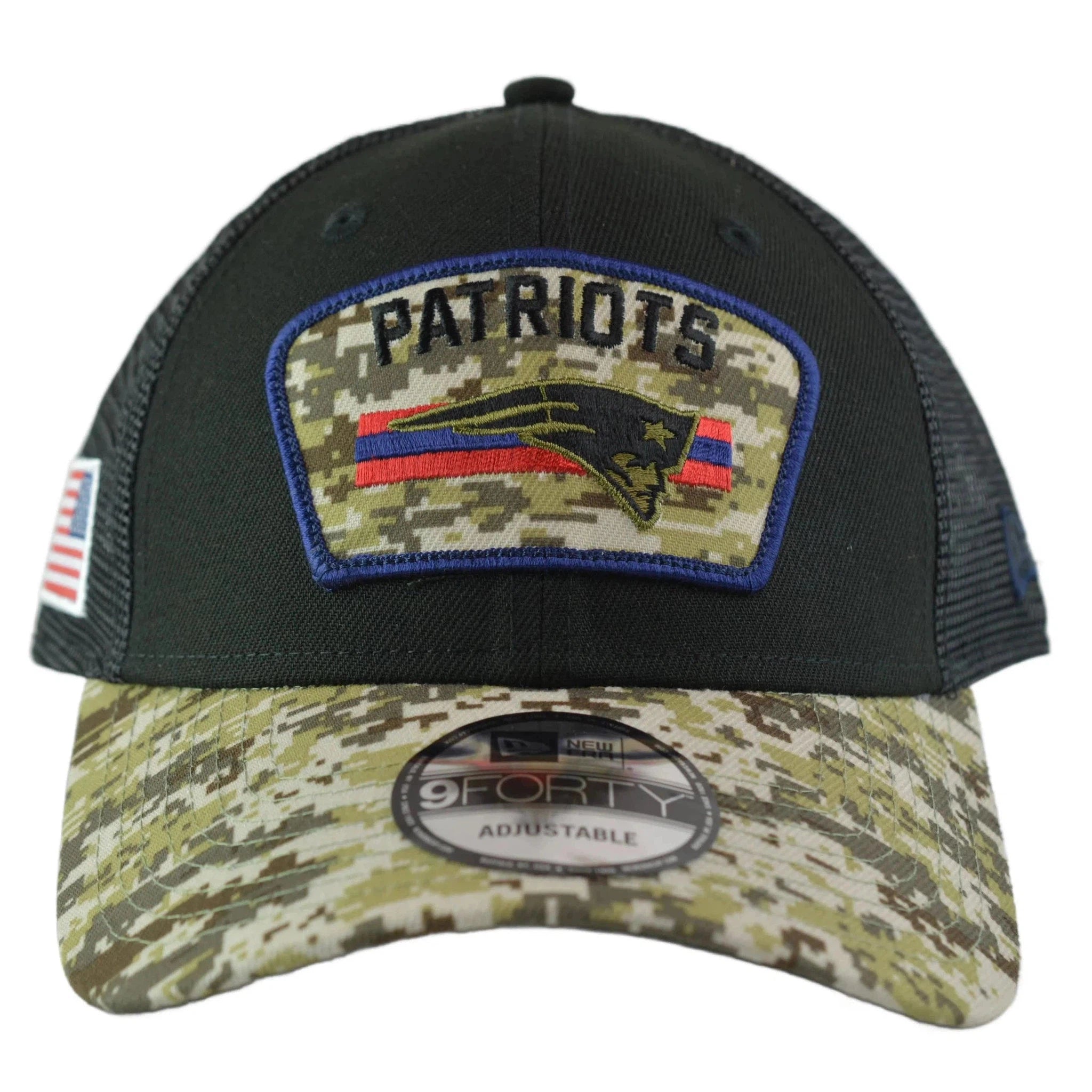 New England Patriots New Era 940 NFL Salute To Service Black & Camo Mesh Back Adjustable Men's Snapback Hat