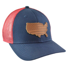 Local Crowns Leather Patch USA Flag Red & Blue Snapback Cap Trucker Hat