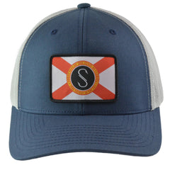 Salty Crew Florida Retro Patch Trucker Adjustable Mesh Back White & Blue Snapback Hat