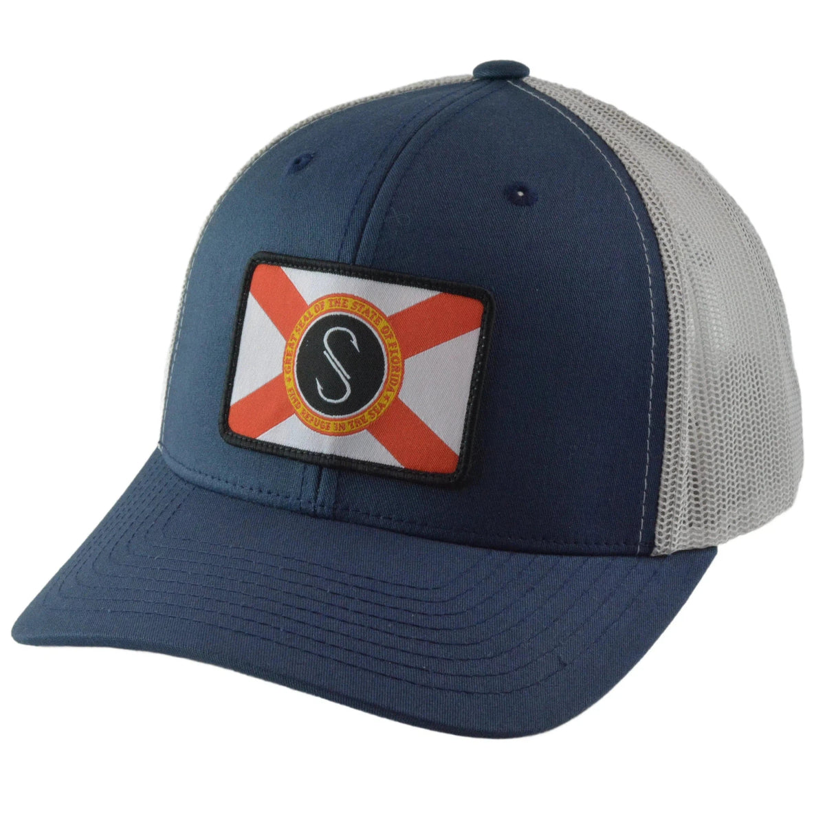 Salty Crew Florida Retro Patch Trucker Adjustable Mesh Back White & Blue Snapback Hat