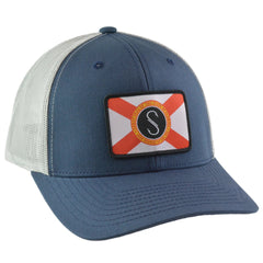 Salty Crew Florida Retro Patch Trucker Adjustable Mesh Back White & Blue Snapback Hat