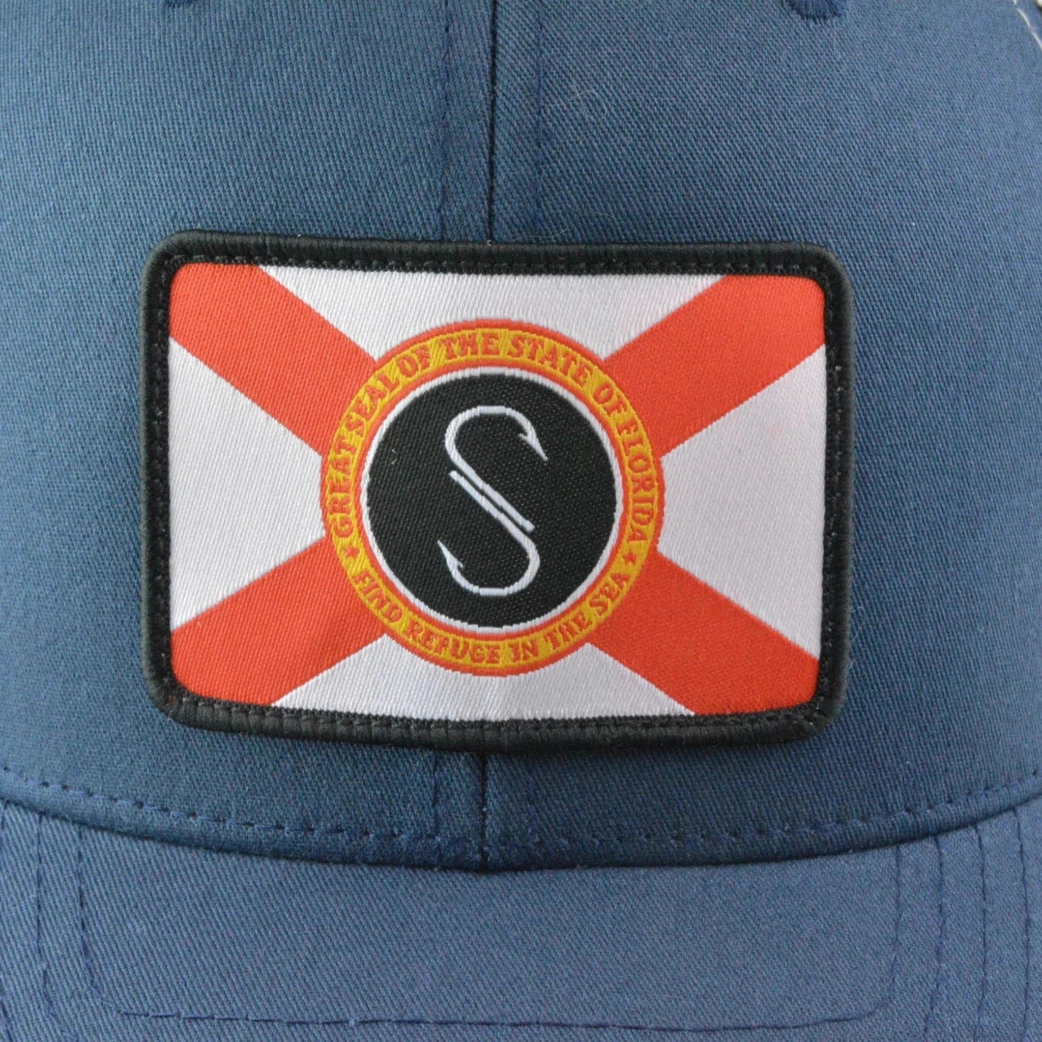 Salty Crew Florida Retro Patch Trucker Adjustable Mesh Back White & Blue Snapback Hat