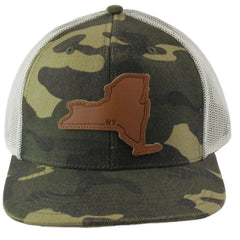 Local Crowns Leather Patch New York State Camouflage & Off White Snapback Cap Trucker Hat