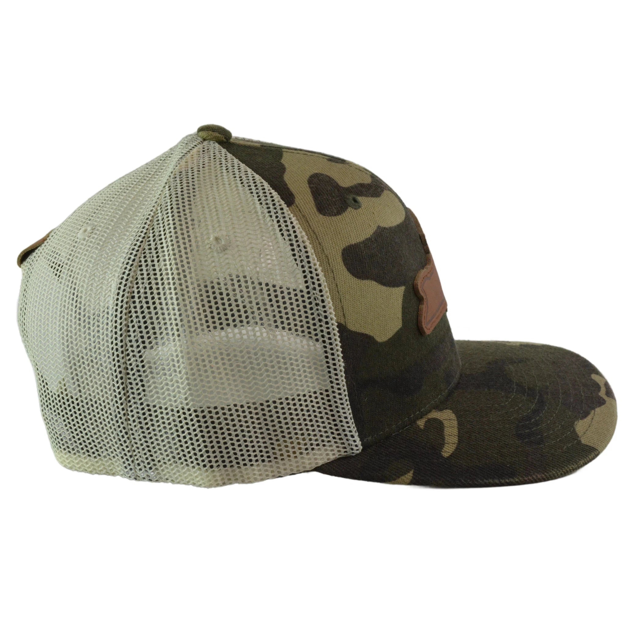 Local Crowns Leather Patch New York State Camouflage & Off White Snapback Cap Trucker Hat