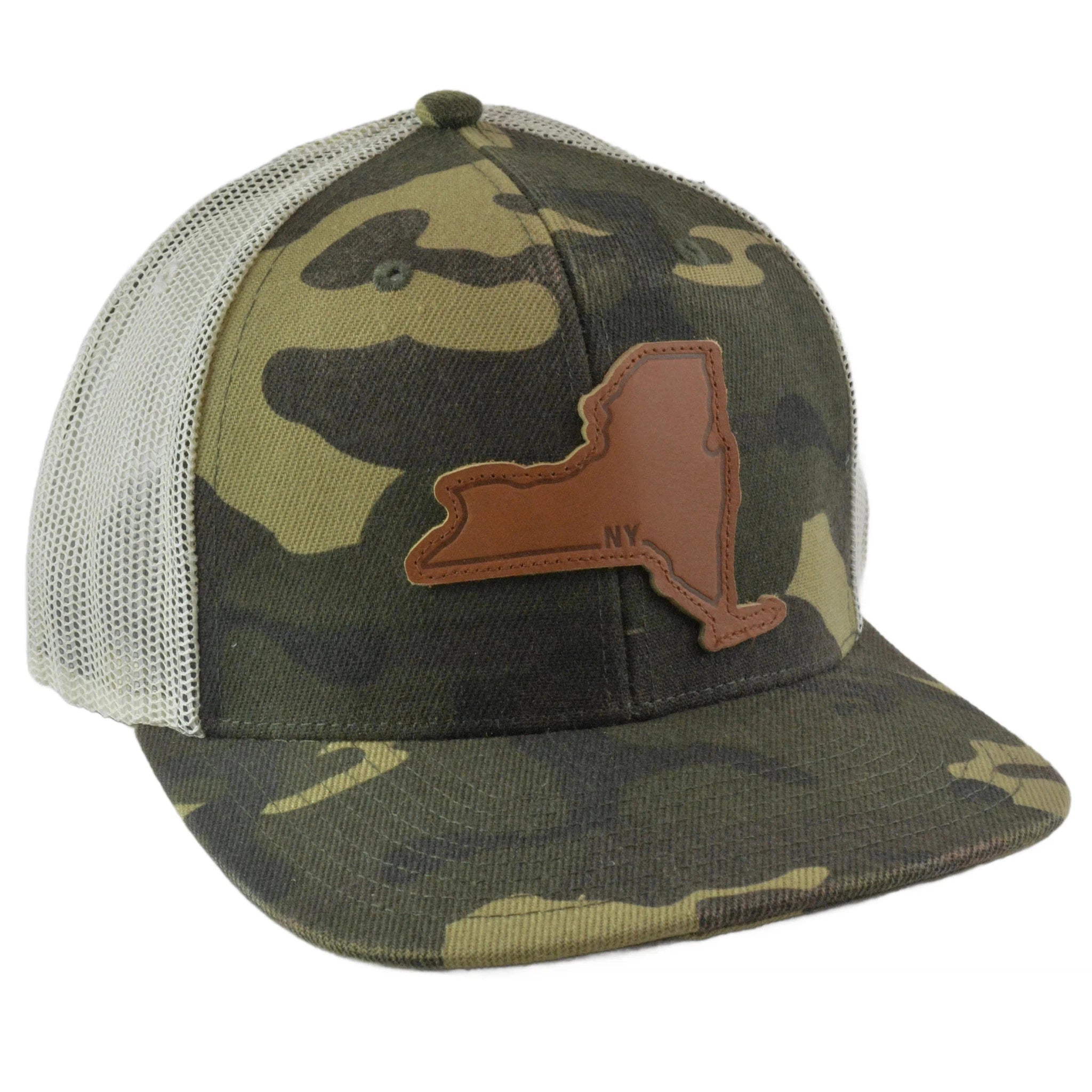 Local Crowns Leather Patch New York State Camouflage & Off White Snapback Cap Trucker Hat