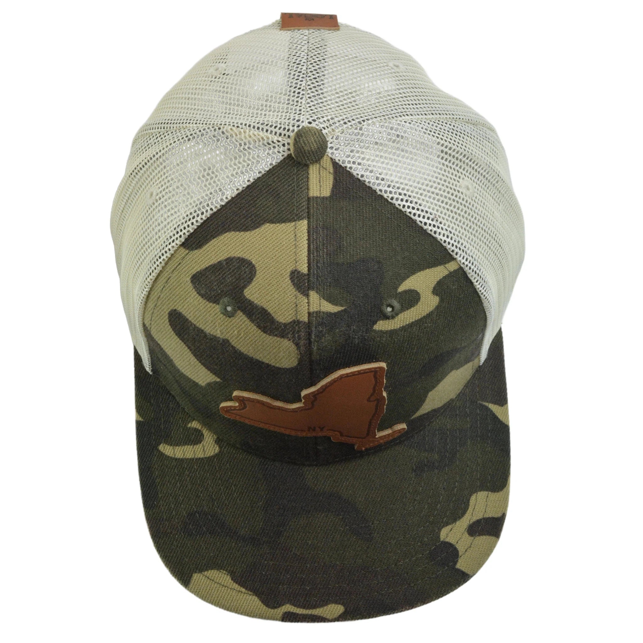 Local Crowns Leather Patch New York State Camouflage & Off White Snapback Cap Trucker Hat