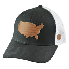 Local Crowns Leather Patch USA Flag Black & White Snapback Cap Trucker Hat