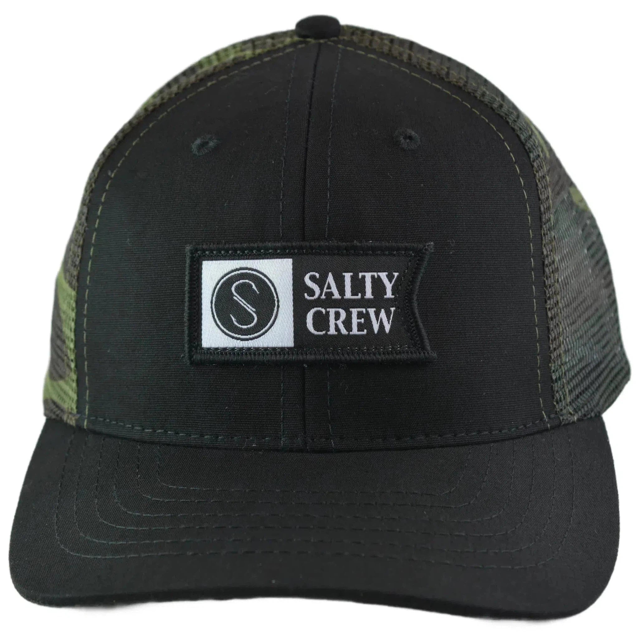 Salty Crew Pinnacle Retro Trucker Adjustable Mesh Back Black & Camo Snapback Hat