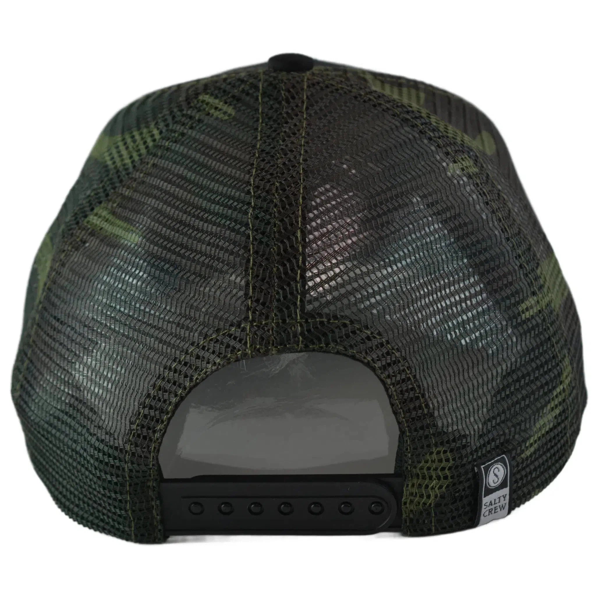 Salty Crew Pinnacle Retro Trucker Adjustable Mesh Back Black & Camo Snapback Hat