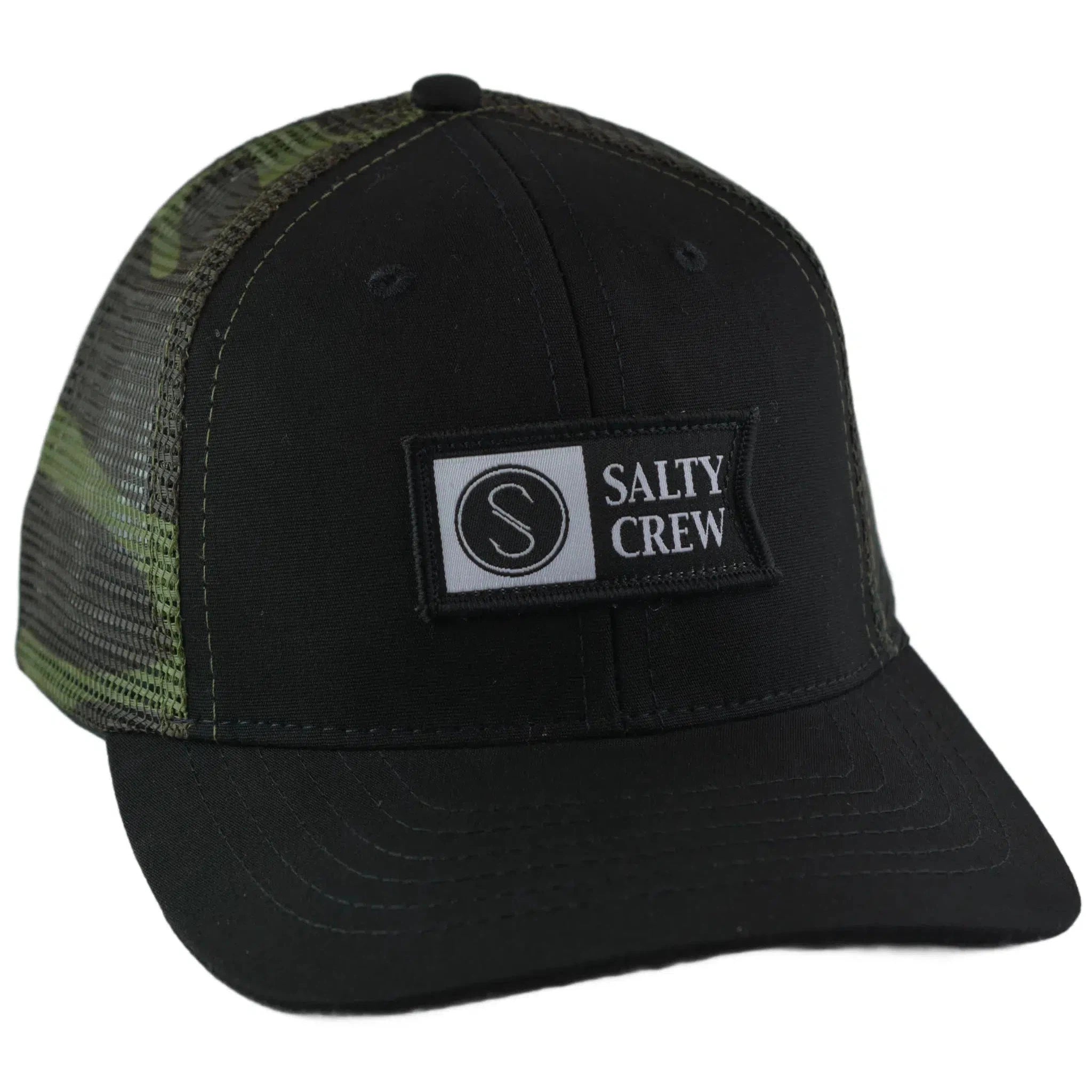 Salty Crew Pinnacle Retro Trucker Adjustable Mesh Back Black & Camo Snapback Hat