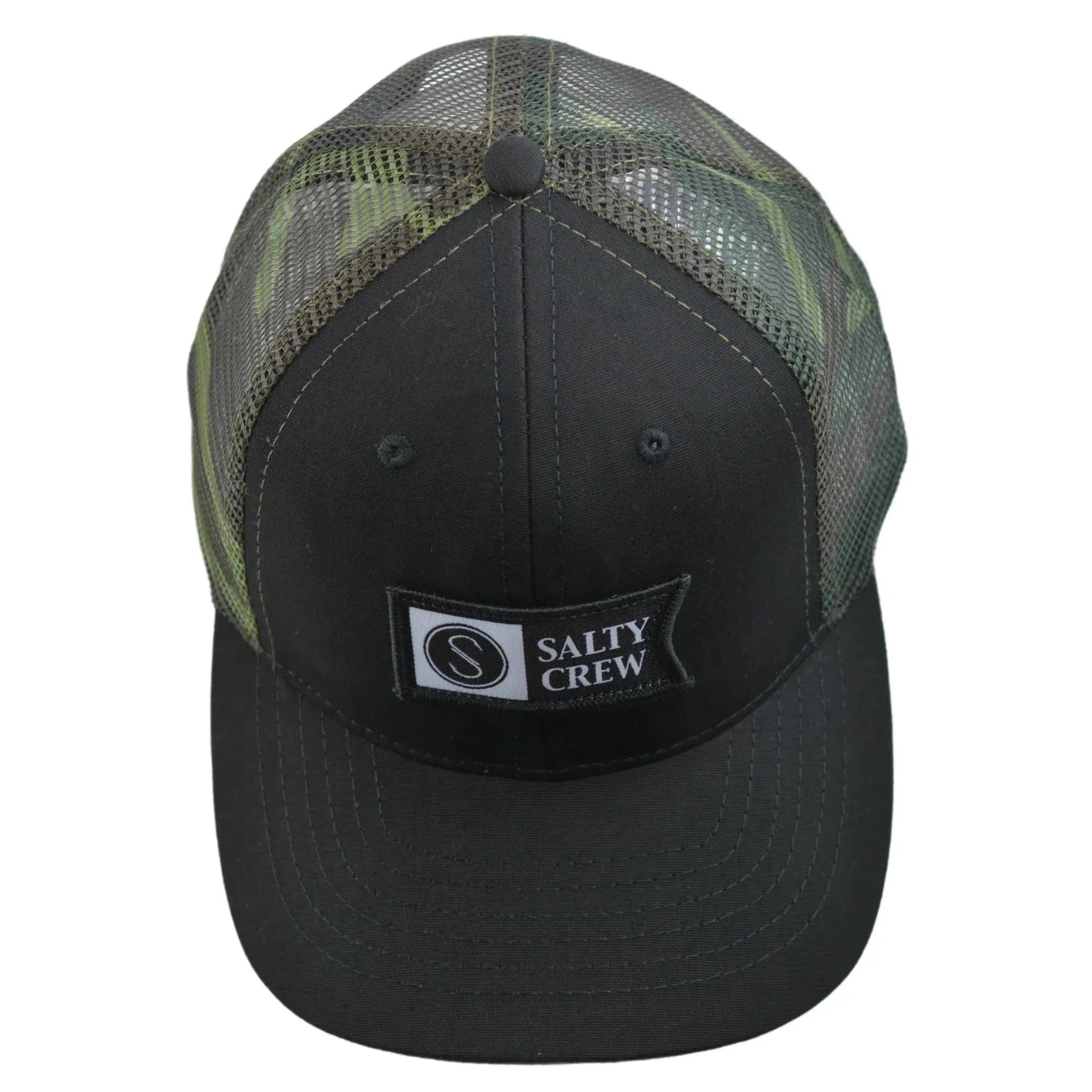 Salty Crew Pinnacle Retro Trucker Adjustable Mesh Back Black & Camo Snapback Hat