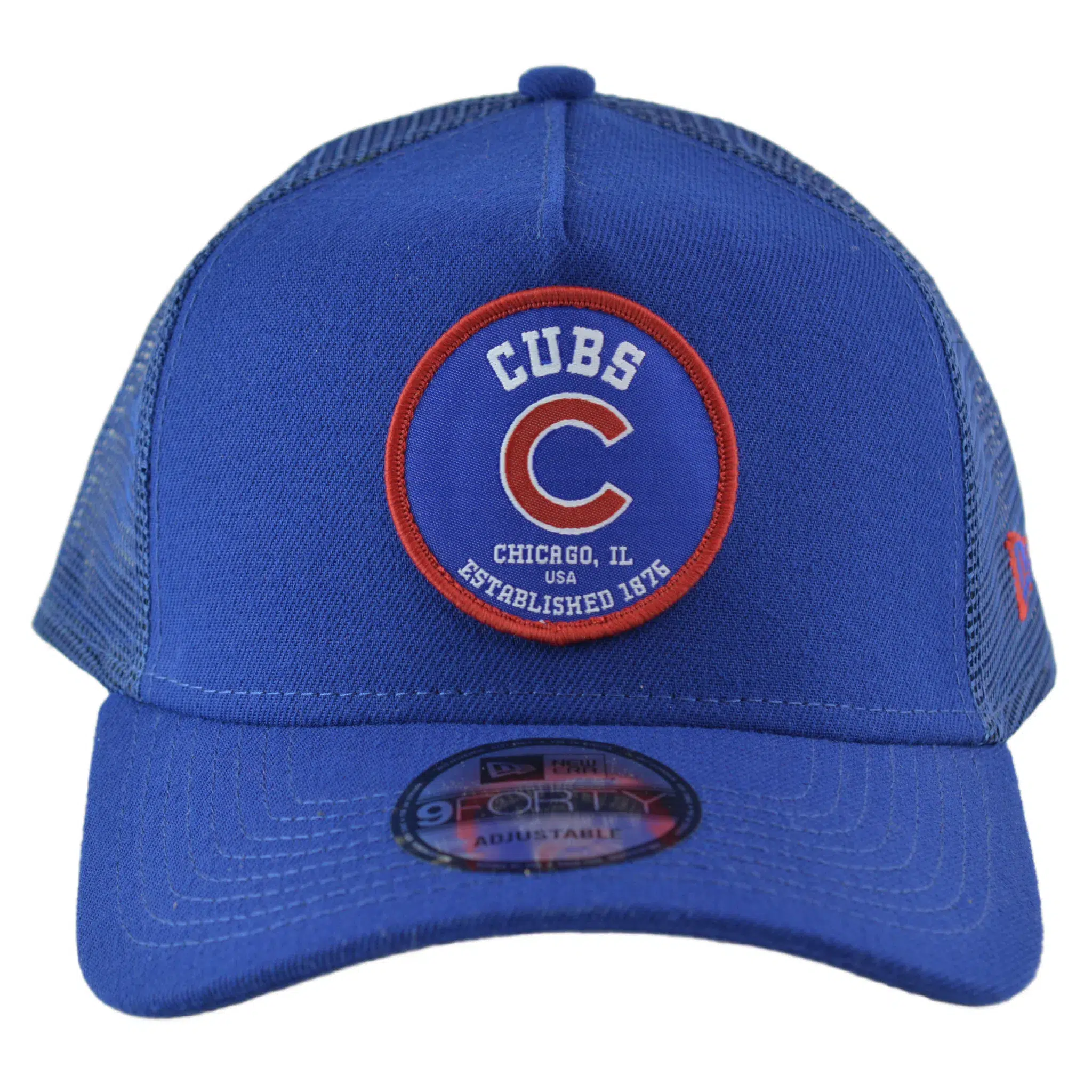 Chicago Cubs New Era 9FORTY Circle Logo Adjustable Mesh Back MLB Trucker Hat